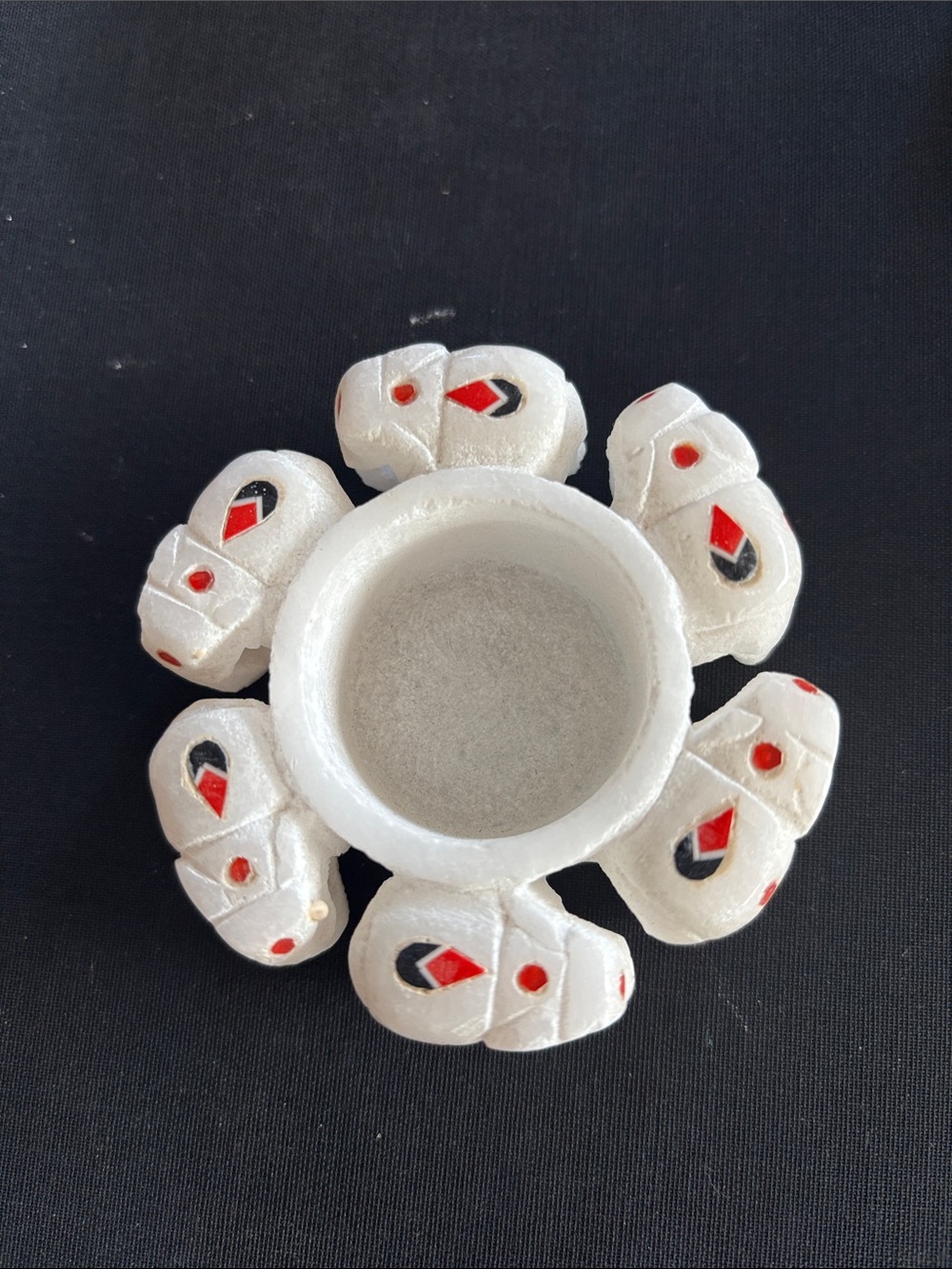 Handcrafted Tea light Holder with inlays - Elephants Carved out of natural stone